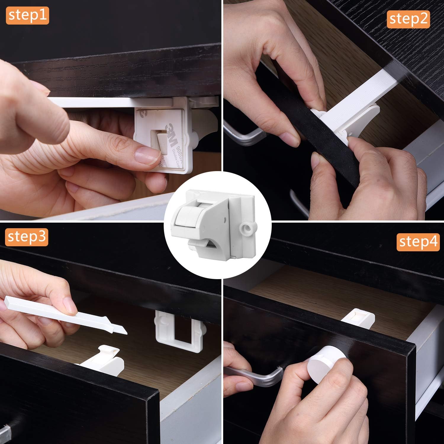 Vmaisi Adhesive Magnetic Locks for Cabinets & Drawers (32 Locks and 4 Keys)