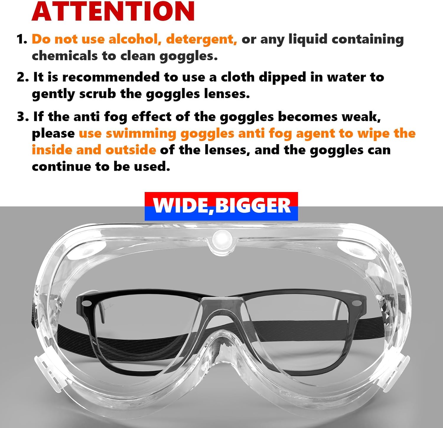 Super More 10PCS Anti-Fog Protective Safety Goggles Clear Lens Wide-Vision Adjustable Chemical Splash Eye Protection Soft Lightweight Eyewear