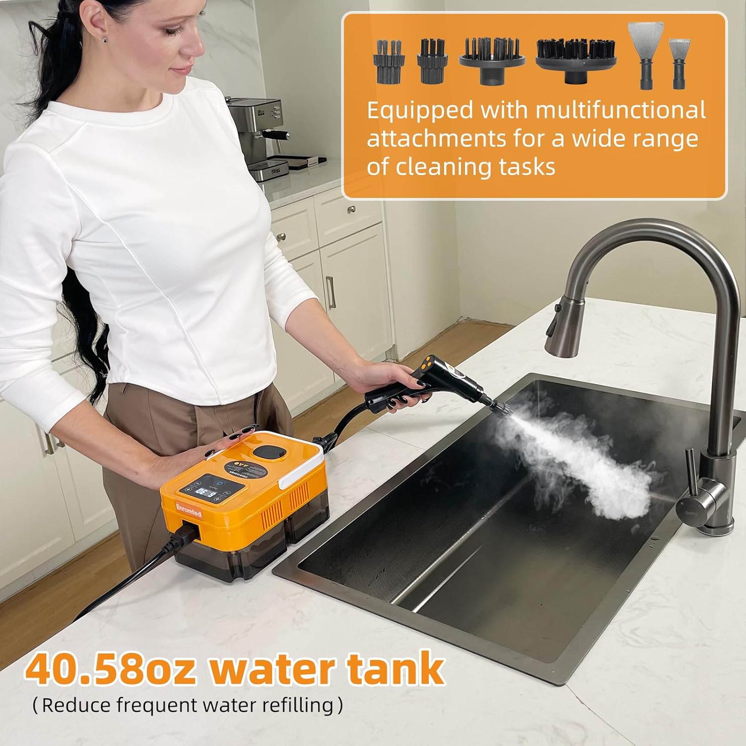 Pressurized Handheld Steam Cleaner,High Pressure Steam Cleaner for Home,6-Level Adjustable Handle,15s Heat-Up & 40.58oz Tank,Portable Steamer for Cleaning Stubborn Dirt,Grease,Tile Grout,Floor,Car
