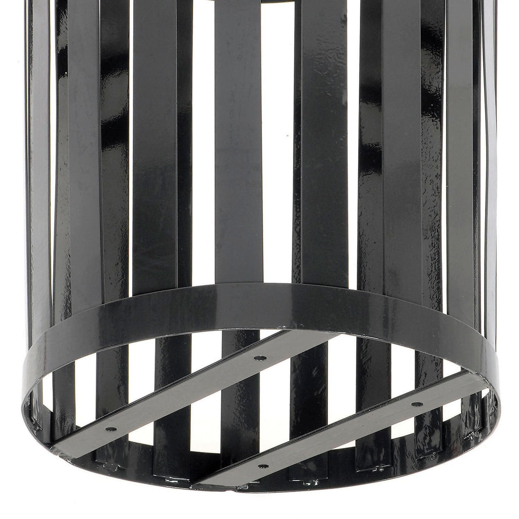 Global Industrial Heavy-Duty 36 Gallon Capacity Outdoor Metal Slatted Trash Receptacle with Rain Bonnet Lid & Plastic Liner, Black, Commercial & Industrial Trash Can