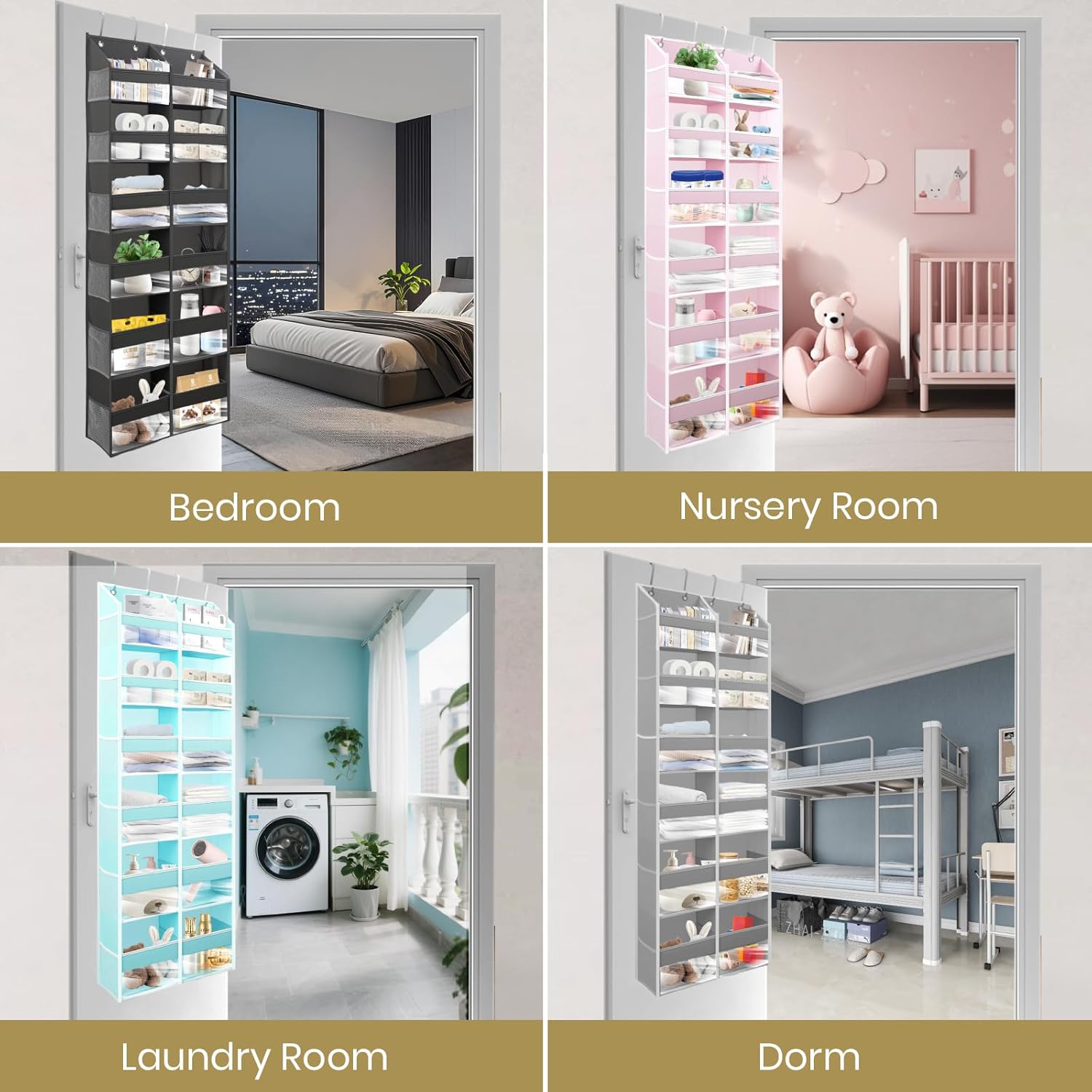 HOMELUX THEORY Heavy Duty Over the Door Organizer - Extra Wide Closet Organizers And Storage, Hanging Storage Door for Bedroom & Baby Nursery, 1PC Light Gray