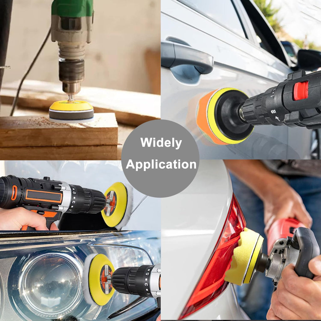 3 Inch Sanding Disc Drill Polishing Kit Sanding Attachment, 150 Pcs Wet Dry Car Headlight Restoration Kit Hook and Loop Sandpaper with 1/4" Shank, Backing Pads, Interface Pads and Polishing Pads