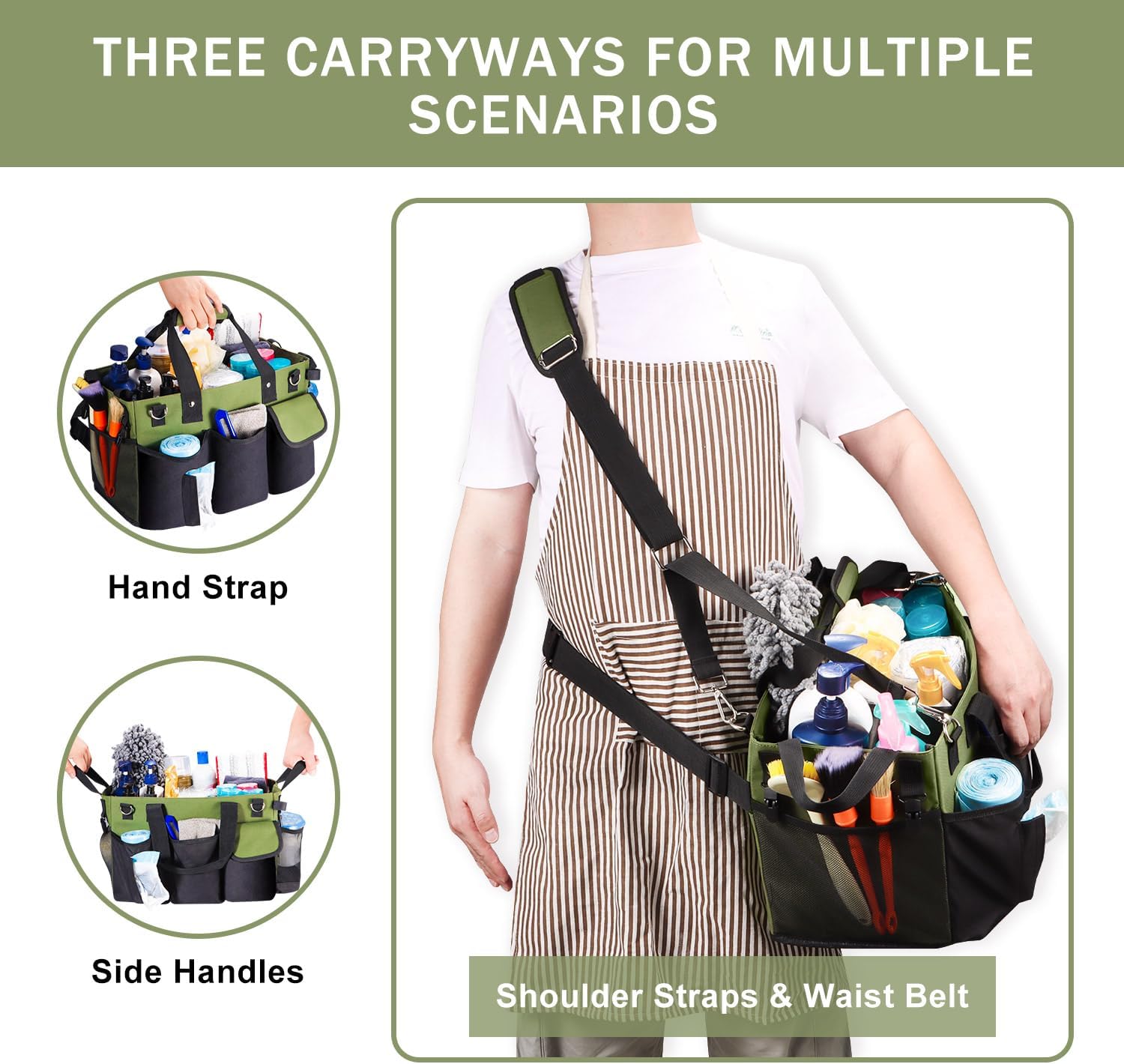 Viajero Wearable Cleaning Caddy Bag, Large Cleaning Supplies Organizer Housekeeping Supply Caddy Detailing Bag with Handle Shoulder Waist Straps for Tote Tools Products Housekeepers Car Home House