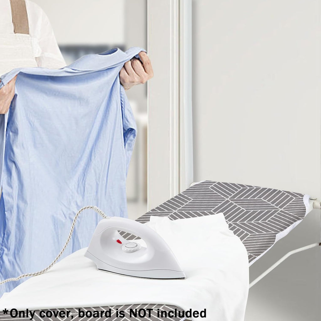 Seiritex Over The Door Ironing Board Cover 14 x 42 inch, Thick Padding and Heat Reflective with Hook and Loop Fasteners, 3 Layers Iron Board Cover (Gray Cube)