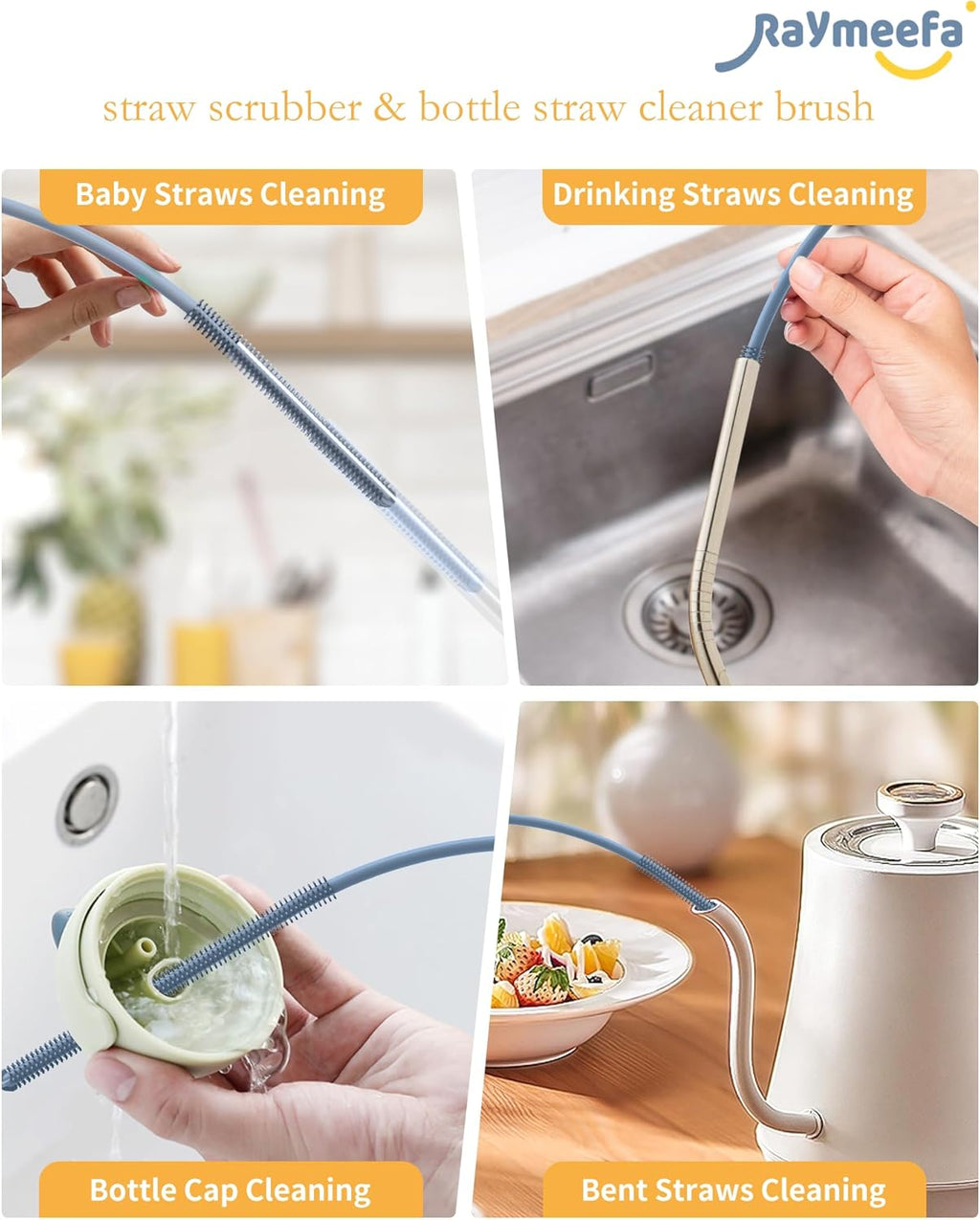 Extra Long Straw Cleaner Brush,Reusable and Soft Silicone Straw Cleaning Brush to Clean Crevice(Blue)