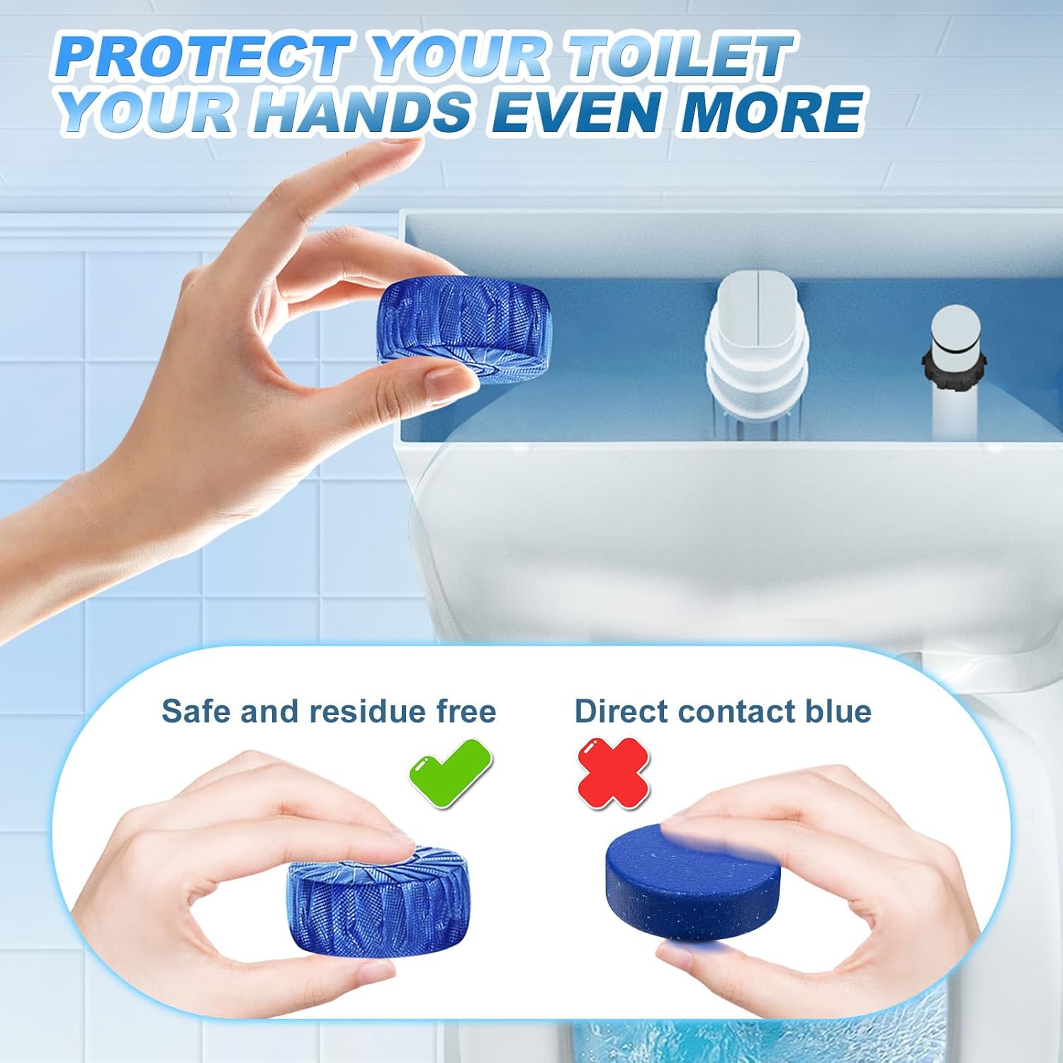 KIISIISO Multipurpose Bathroom Cleaners, 54 Pack Commercial & Household Toilet Bowl Cleaners, Blue Toilet Bowl Tablets Drop in Tank, Janitorial Deodorizers
