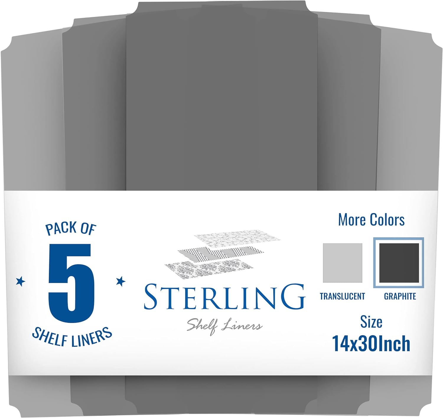 Sterling Shelf Liners for Wire Shelf System: Set of 5 in Graphite: 14 x 30 inch: Plastic Wire Shelving Mats