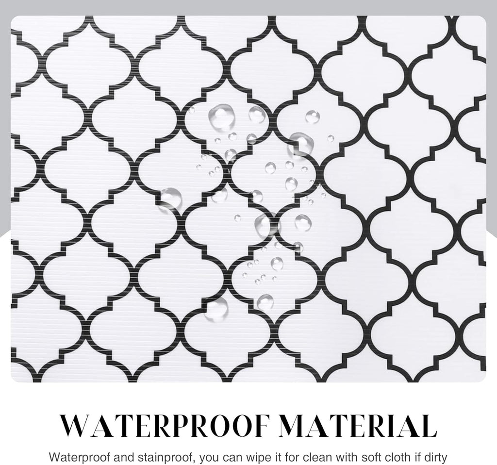 Glotoch Non Slip Shelf Liner 24 Inch Wide, Non Adhesive Drawer Liner, Waterproof Shelf Liners for Kitchen Cabinets/Refrigerator/Wire Shelving/Bathroom/Pantry-Heavy Duty, Durable, White Quatrefoil