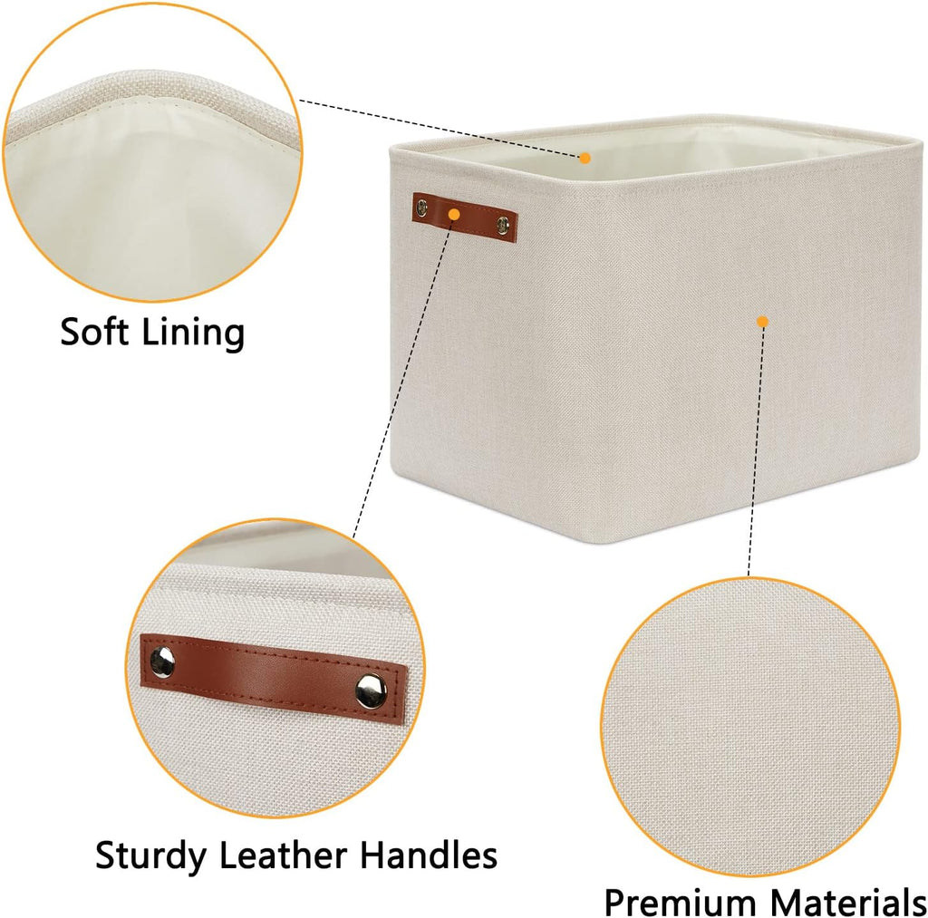 DULLEMELO 2-Pack Large Storage Baskets for Organizing 16"x12"x12" Canvas Fabric Storage Basket Bins With Leather Handles for Shelf Clothes Empty Gift Basket (Beige)