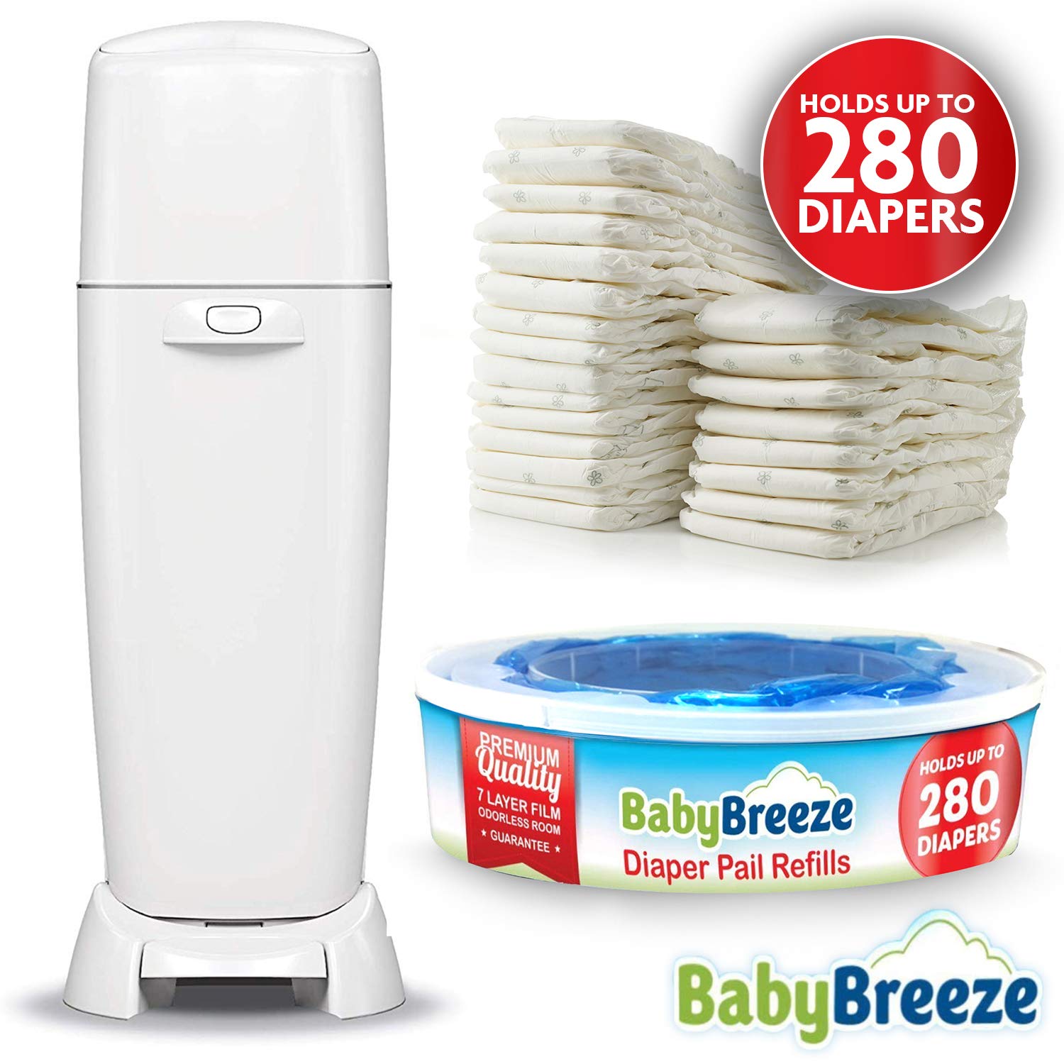 BabyBreeze Diaper Pail Refill Bags Compatible with Playtex Diaper Genie Pails Odor Absorbing Diaper Disposal Trash Bags - 2240 Count (8-Pack)
