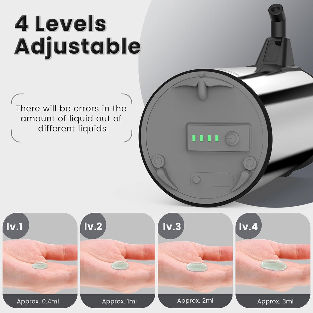 Automatic Soap Dispenser Touchless 11.8oz 4-Level Adjustment Auto Hand Soap Dispenser Stainless Steel Rechargeable for Bathroom Kitchen Hotel(Silver+Silver)