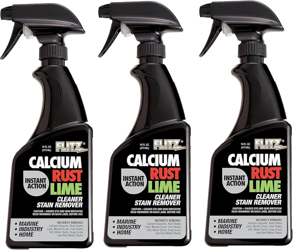 Flitz Calcium, Rust, & Lime Remover - 16oz Bottle of USA-Made Limescale Remover for Toilets, Showers, and More - Powerful Spray that Instantly Eliminates Tarnish, Grease, and Other Grime (3 Pack)