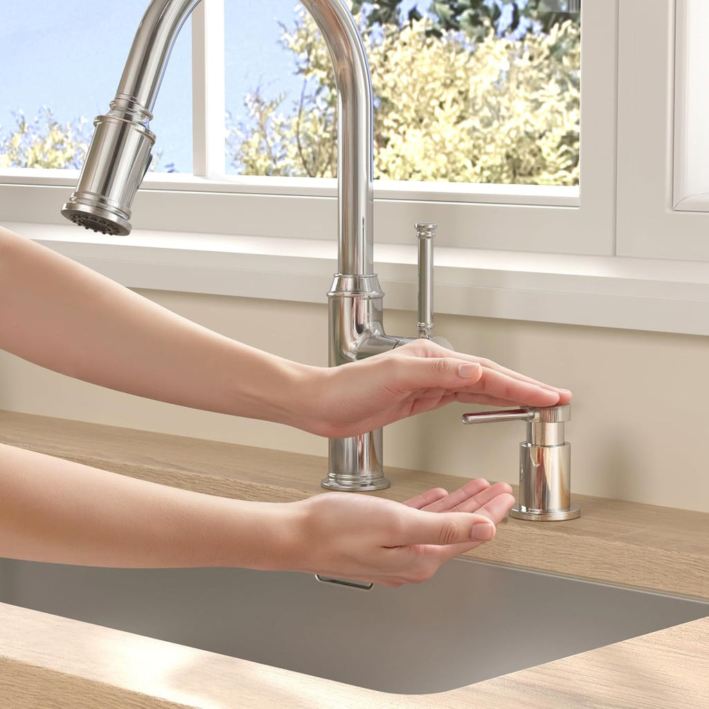 Lava Odoro Chrome Soap Dispenser for Kitchen Sink, Modern Brass Built in Countertop Pump Dispenser with 18 Oz Refillable Bottle, Kitchen Soap and Lotion Dispenser Spot-Free, Chrome, KSD-21