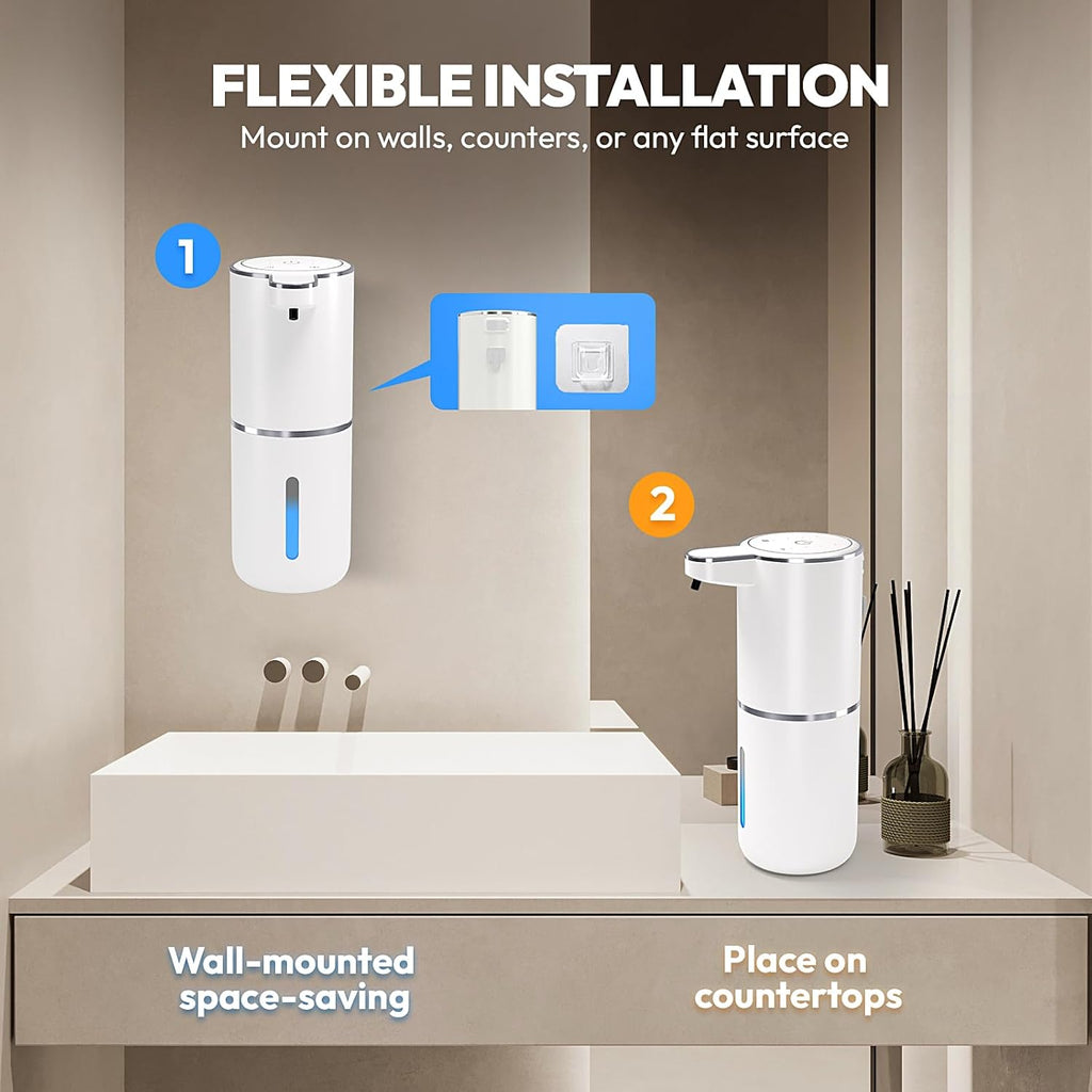 Automatic Foaming Soap Dispenser,Touchless Foam Soap Dispenser,12.8oz Rechargeabled Wall Mounted Smart for Bathroom and Kitchen Dish Soap,Easy for Toddlers(White)
