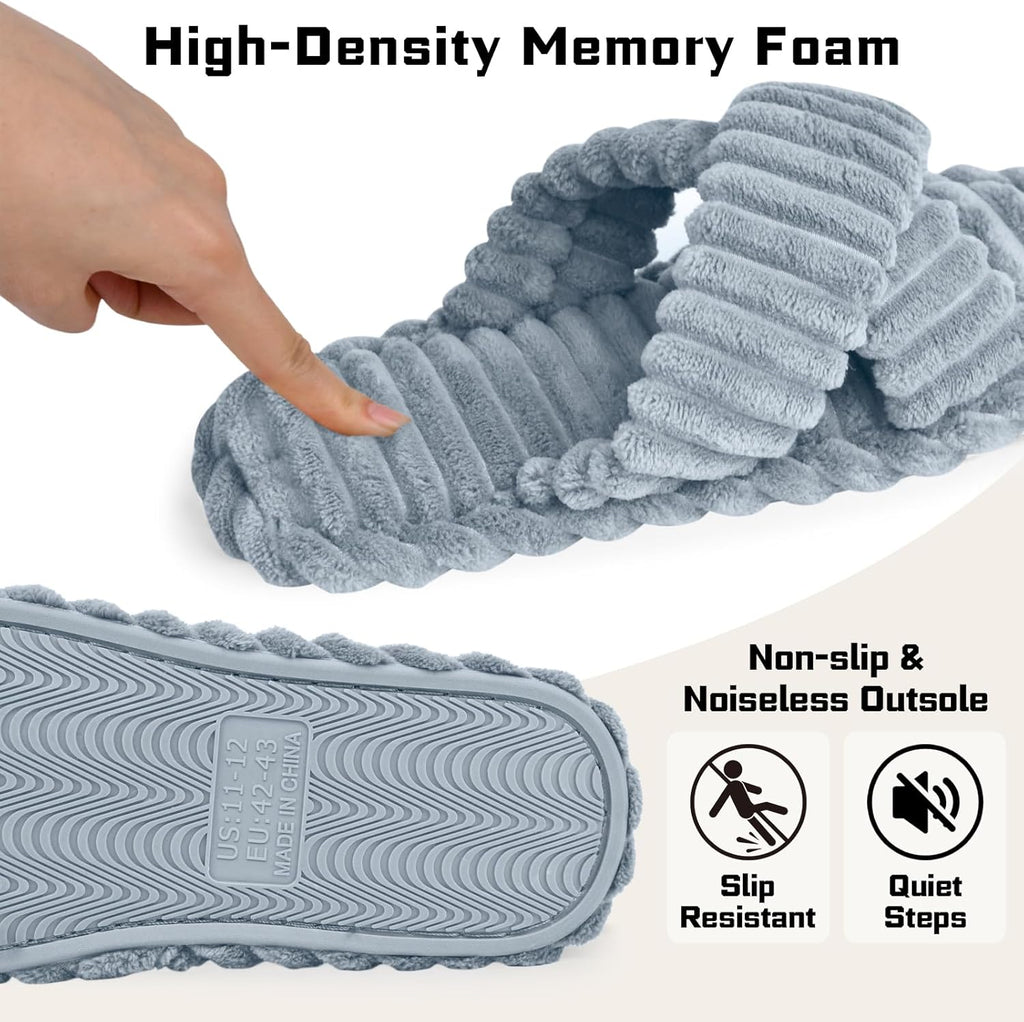ZOORON Women's Cozy Slippers Crossbands & Durable Foam - Soft Plush Lined Non-Slip Indoor Outdoor Open Toe Shoes Trendy Gift
