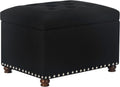 Joveco Storage Ottoman Bench, Rectangle 24″ Linen Foot Rest Stool Square Footstool for Living Room, Bedroom, Black