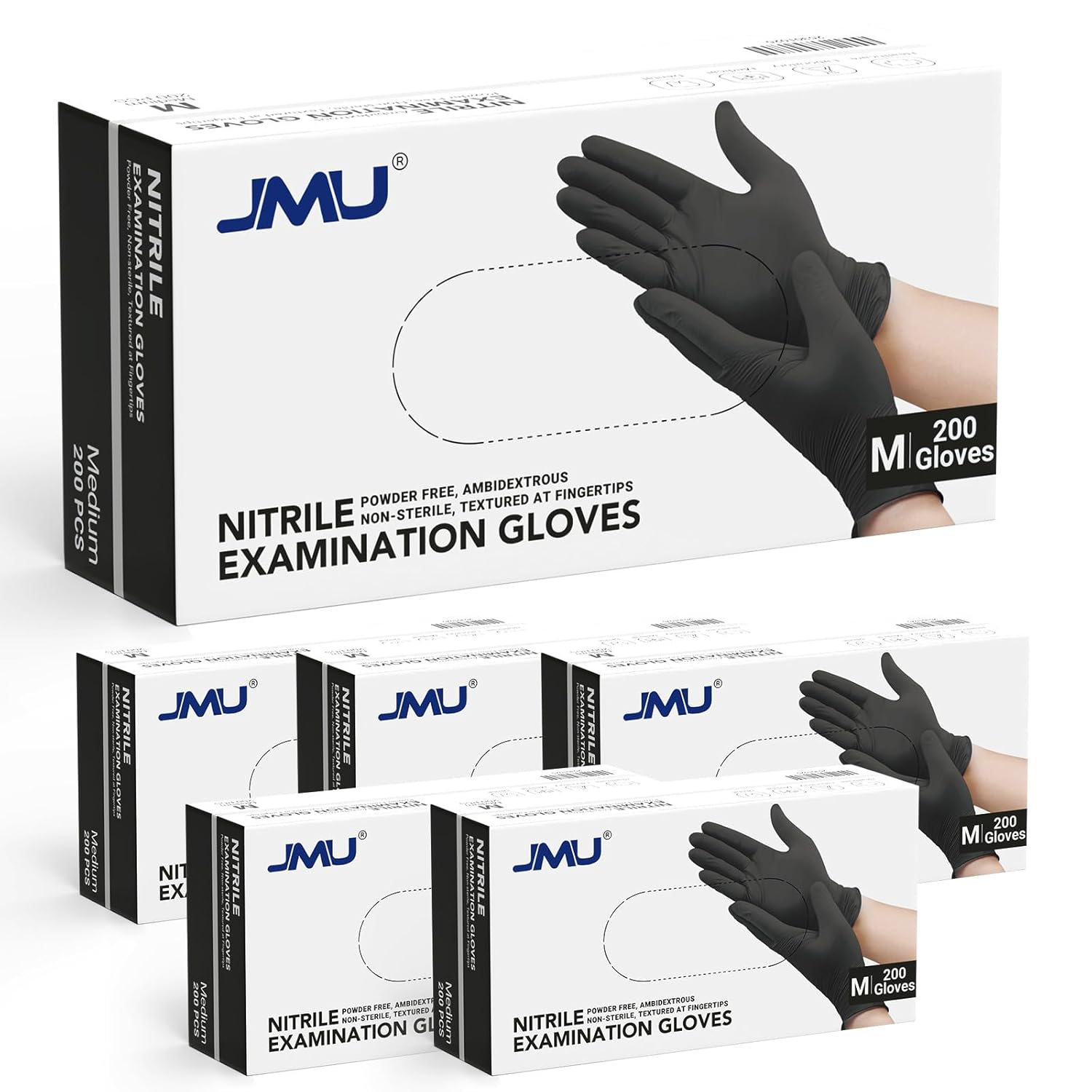JMU Black Nitrile Gloves Medium Bulk, Case of 1200, 3.5Mil, Latex Free Powder Free