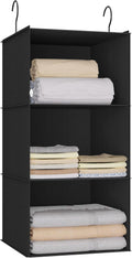 Hanging Closet Organizer - 3-Shelf, Easy Mount Foldable Wardrobe Storage Shelves for Clothes, Handbags, Shoes & Accessories - Washable Oxford Cloth Fabric, Black