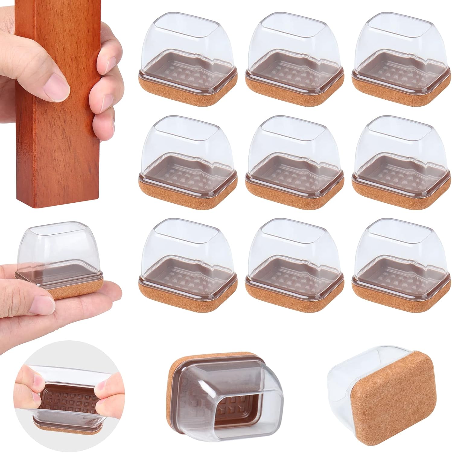 Ezprotekt 16 Pcs Rectangle Clear Silicone Chair Leg Floor Protectors with Felt, Rectangle Felt Furniture Leg Caps, Table Leg Covers Cups, Anti- Scratches and No Noise (Fit L :1.3-1.7", W: 0.9-1.2")