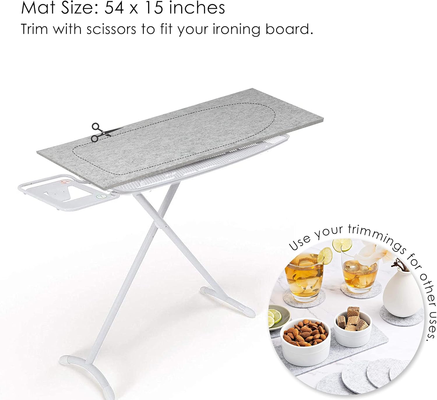 Wool Pressing Mat for Quilting - 15 x 54 XL Extra Large Felt Ironing Pad 3/8" Thick, 100% Wool Heat Resistant for Ironing, Sewing, Cutting on Ironing Board, Tabletop, Dryer, Countertop