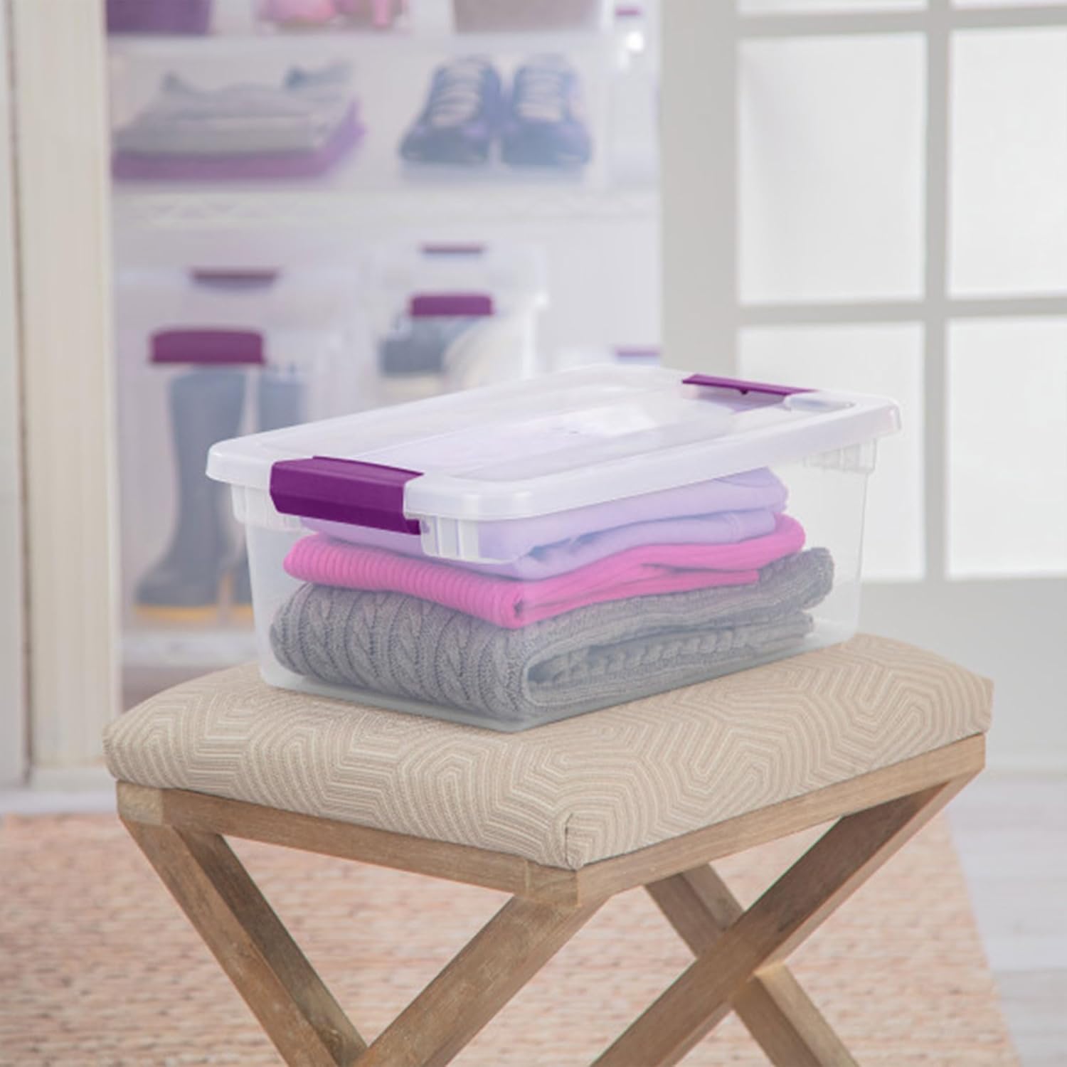 Sterilite 12-Pack 15 Quart ClearView Latch Box, Stackable Organizer Bins with Latching Lids - Clear Plastic Organization Containers for Closet, Bedroom, Shelving Units and Everyday Home Storage