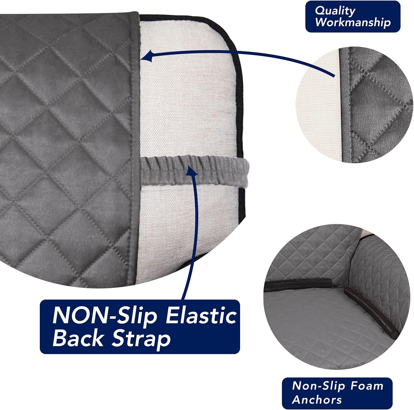 PureFit Reversible Quilted Sofa Cover, Water Resistant Medium Slipcover Furniture Protector, Washable Couch Cover with Non Slip Foam and Elastic Straps for Kids, Dogs, Pets (Loveseat, Gray/Gray)