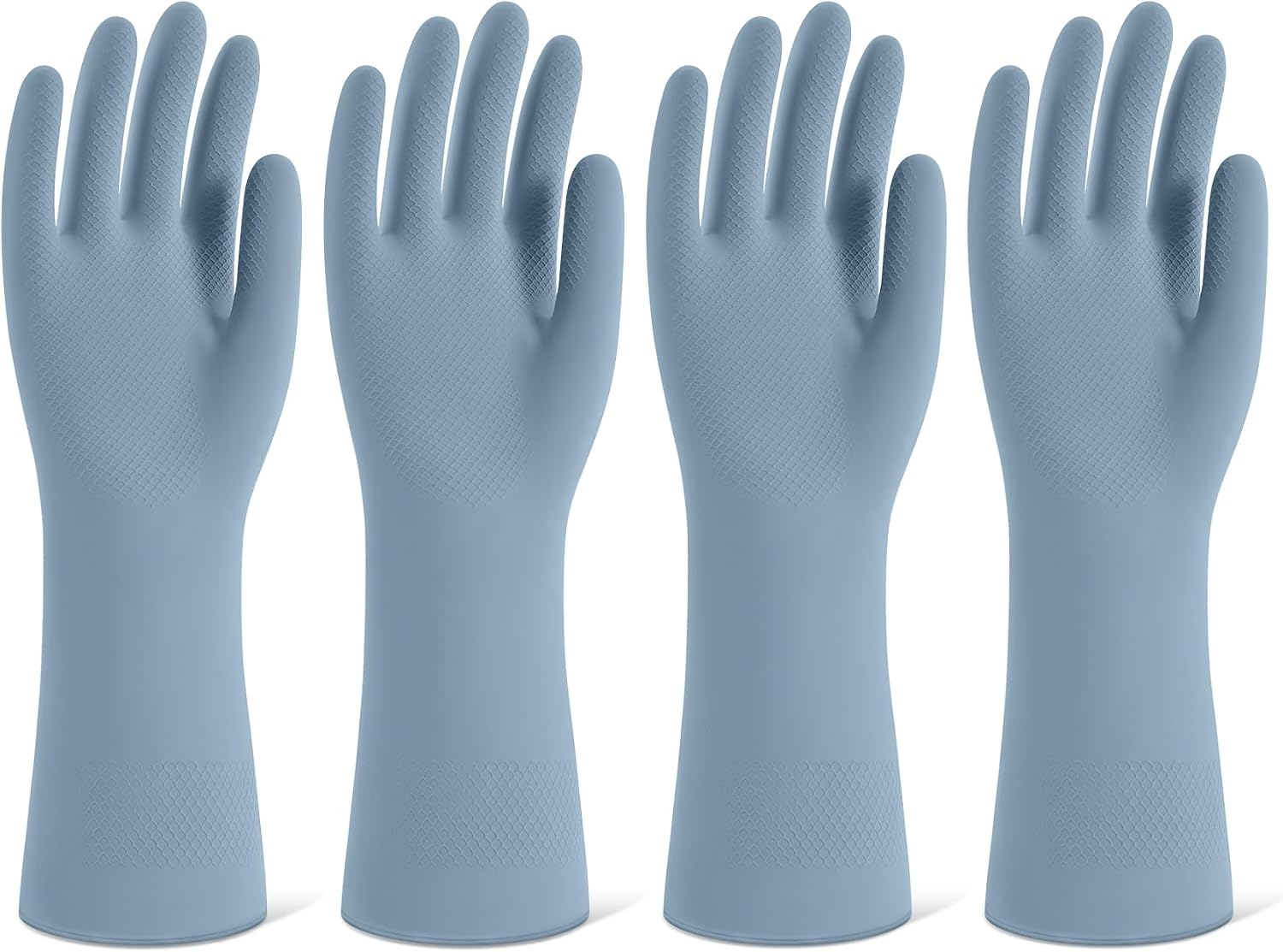 Rubber Cleaning Gloves for Dishwashing, 4 Pairs Reusable Kitchen Gloves for Washing Dishes and Household Cleaning, Blue Dish Gloves with Flocked Lining and Non-Slip Grip, Pefect for Woman Men - S