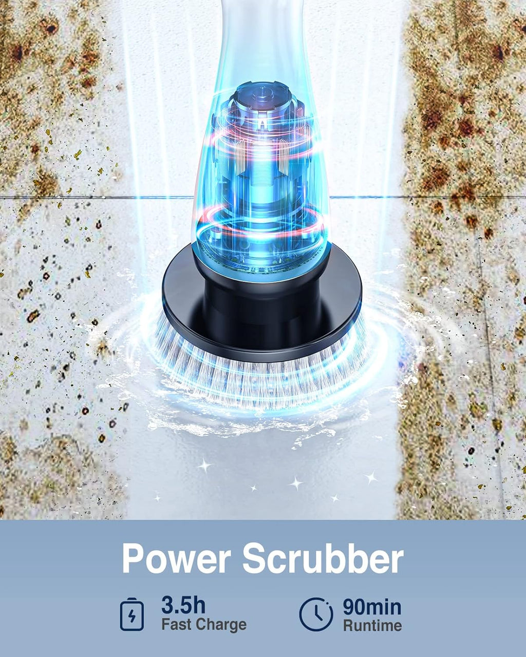 LABIGO Electric Spin Scrubber LA1 Pro, Cordless Spin Scrubber with 4 Replaceable Brush Heads and Adjustable Size Extension Handle Power Full Cleaning Brush for Bathroom Floor (Deep Black)