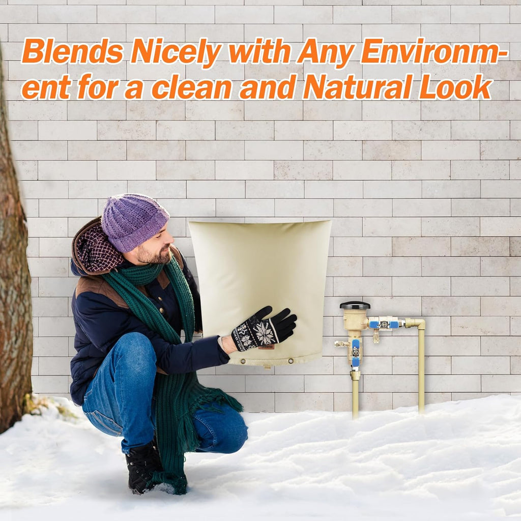 Backflow Preventer Pipe Insulation Cover (5°F) - Irrigation Sprinkler Valve Insulated Pouch - Water Well Pump Cover - Sturdy 5 Layers for Winter Freeze Protection, 30" W x 30" H, Beige