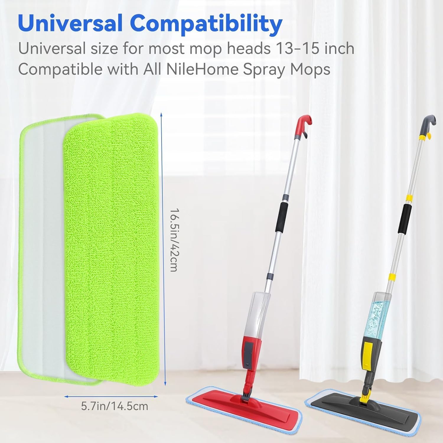 16.5 inch Microfiber Mop Pads for Rubbermaid Reveal Spray Mop and Any 16.5" Flat Mop - 6 Pack 13''-15'' Spray Mop Pad Reusable Washable Replacement Refills - Blue & Green