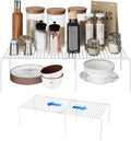 Expandable Storage Shelf, Pantry Organizers and Storage, Adjustable Rustproof Metal Wire Spice Rack, Space Saver Kitchen Storage Shelves for Pan, Pot, Countertop, Drawer, Fridge, Set of 2, White