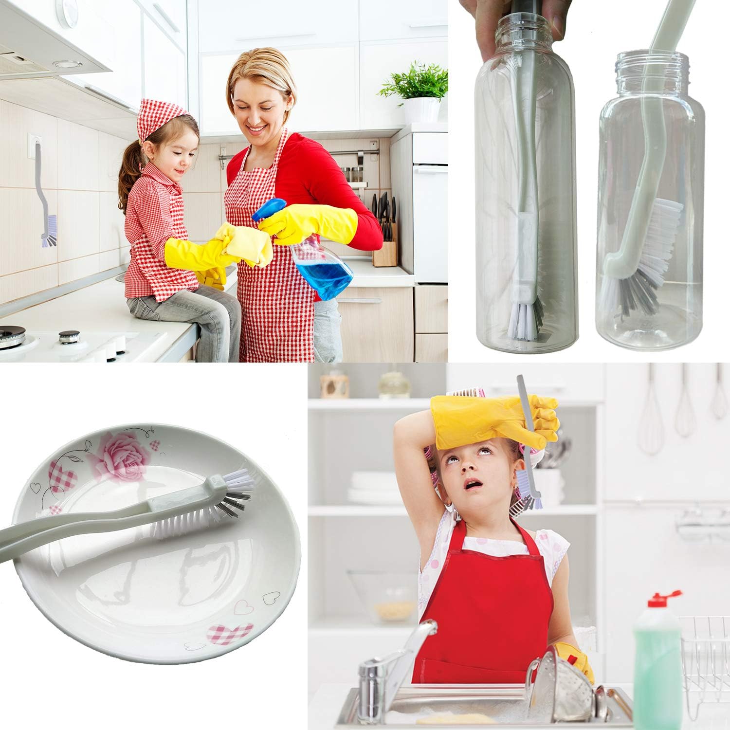 Cleaning Brushes Dish Brush Kitchen Washing Brush Set Shoe Brush Scrub Brush Home Household Cleaner Kit Floor Stiff Bristles with Adhesive Hooks Pot Pan Edge Corners Tile Lines Brush (Light Brown)