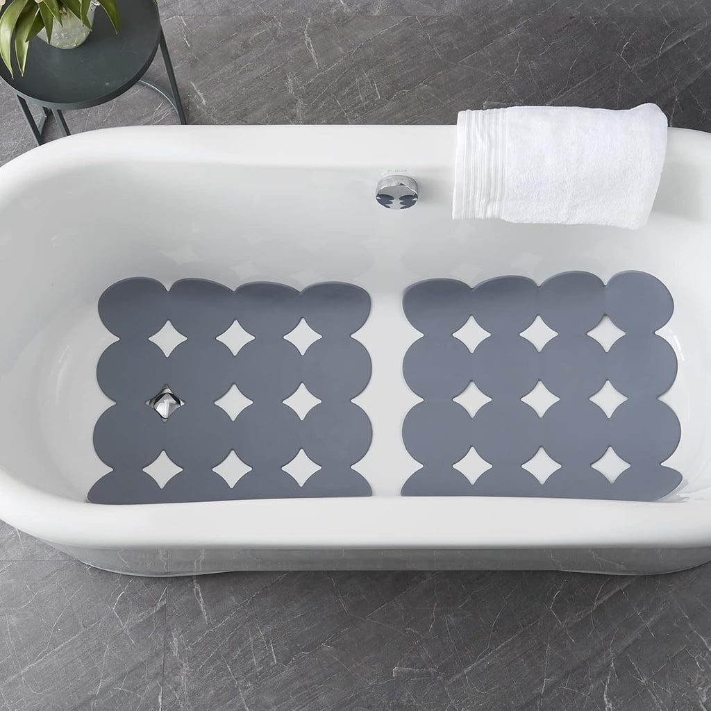 Square Shower Mat Nonslip - 2PCS Rubber Bathtub Mat with Suction Cups for Inside Shower Bathroom Floor (Grey, 21X21)