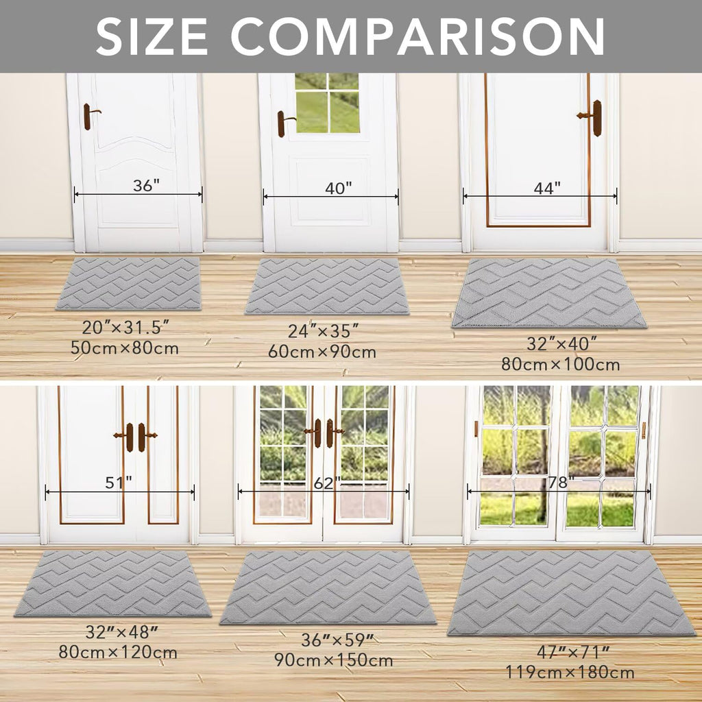 hicorfe Front Door Mat Outside Entrance,24"x35" Absorbent Muddy Dirt Resist Welcome Door Mats Outdoor Indoor,Stain and Fade Resistant,Non Slip Backing Entry Mat Doormat for Entryway (Light Grey)