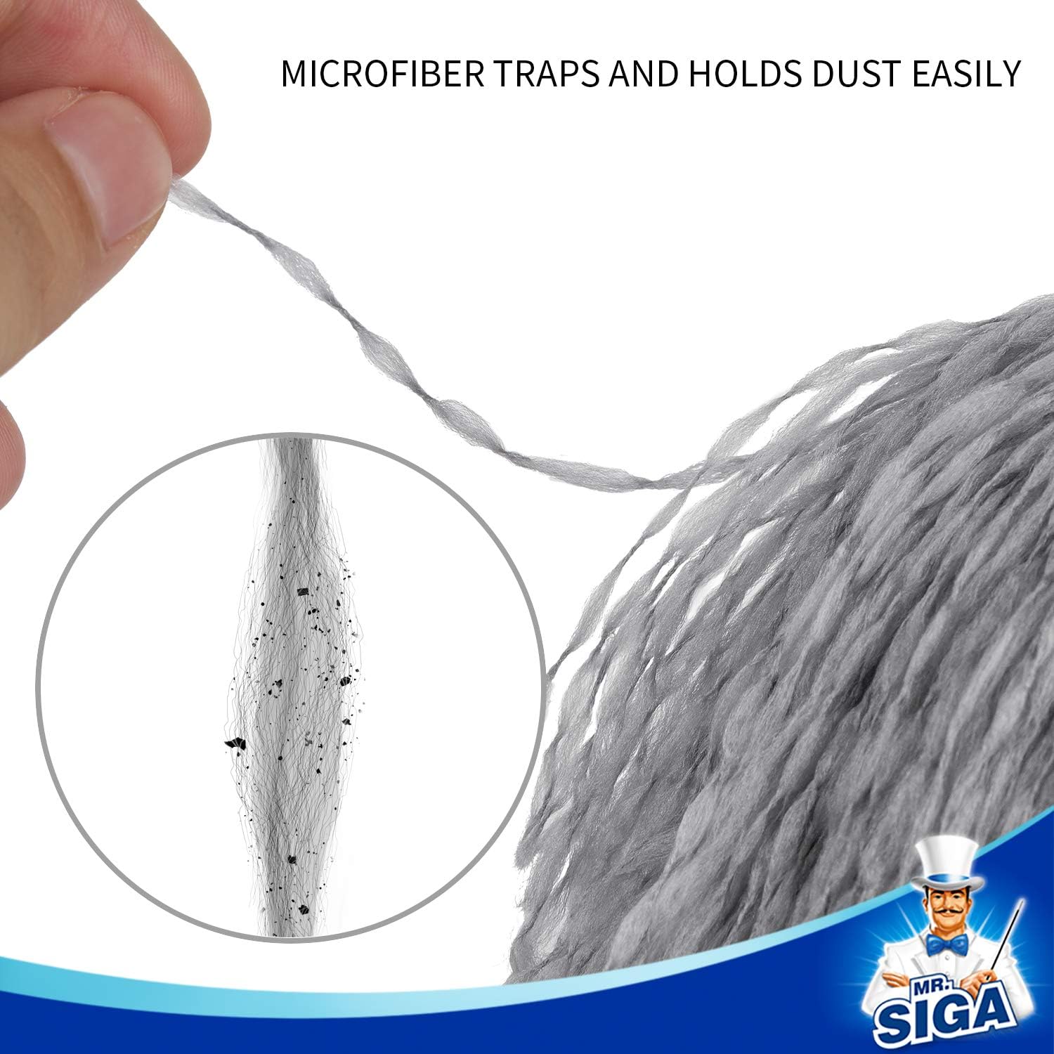 MR.SIGA Microfiber Delicate Duster, Comfortable Non Slip Handle, Detachable Washable Duster Head, Gray & Black