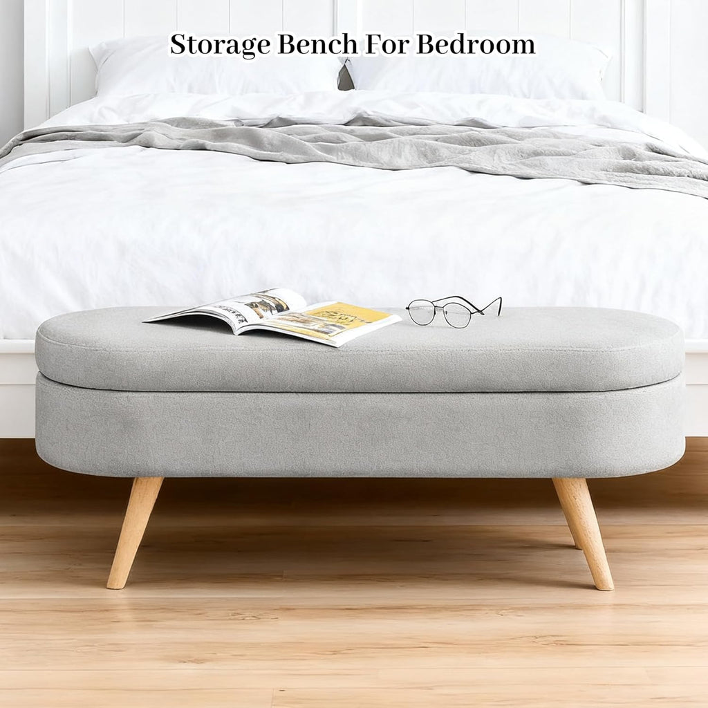 Storage Bench, 43" Storage Ottoman Bench for Bedroom, Upholstered Entryway Benches with Seating, Rubber Wood Legs, Shoe Storages Benches for Bedroom, Living Room, Entryway, Bed Side, Grey