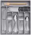 Lifewit Silverware Drawer Organizer Tray, Plastic Cutlery Storage for Kitchen Drawer, Flatware and Utensil Holder Divider for Spoons Forks Knives Tableware, 7 Compartment, Gray