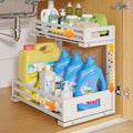 1-Pack Under Sink Organizers and Storage,2-Tier L Shape Pull Out Cabinet Organizer With Round Tube Slide Rails,Hight Adjustable Slide Out Drawers for Kitchen&Bathroom,Multi-Purpose Storage Shelf-White