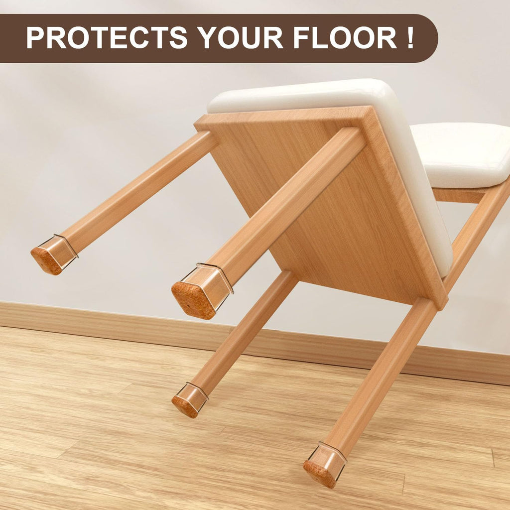 20 Pcs Chair Leg Floor Protectors for Hardwood Floors, Clear Rubber Furniture Sliders with Felt, Silicone Furniture Leg Caps Covers (Fit Square Diameter:1.06" to 1.44")