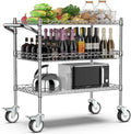 Leteuke Heavy Duty 3 Tier Rolling Utility Cart,NSF Certified 990Lbs Capacity Rolling Carts with Wheels,Commercial Grade Metal Cart with Handle Bar & Shelf Liner,Trolley Serving Cart for Kitchen,Chrome