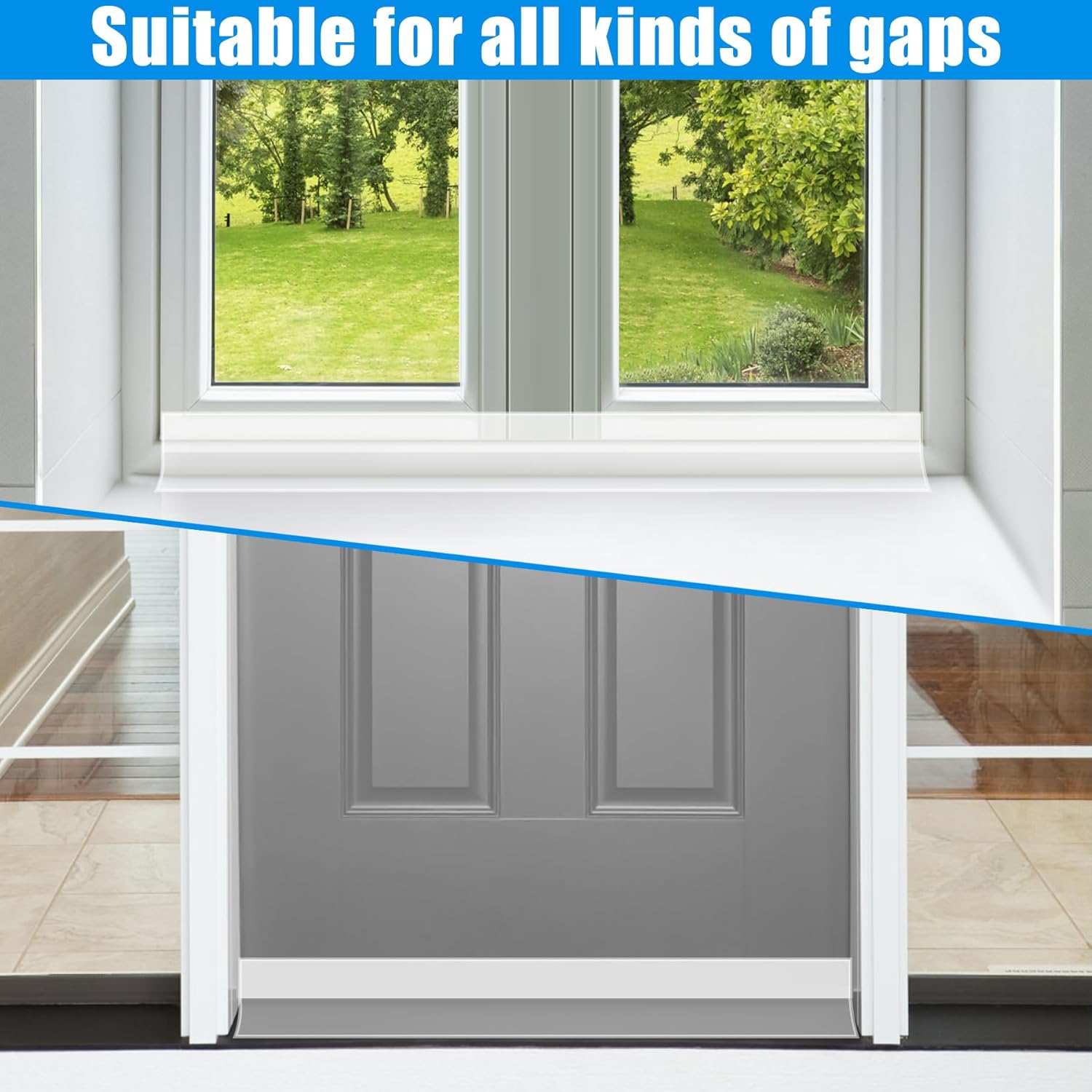 Draft Seal Tape for Doors and Windows 3 in x 40 Ft Silicone Weather Stripping Extra Thick 2mm Door Seal Strip with Strong Adhesive Draft Insulation Stopper Side Seal - Clear