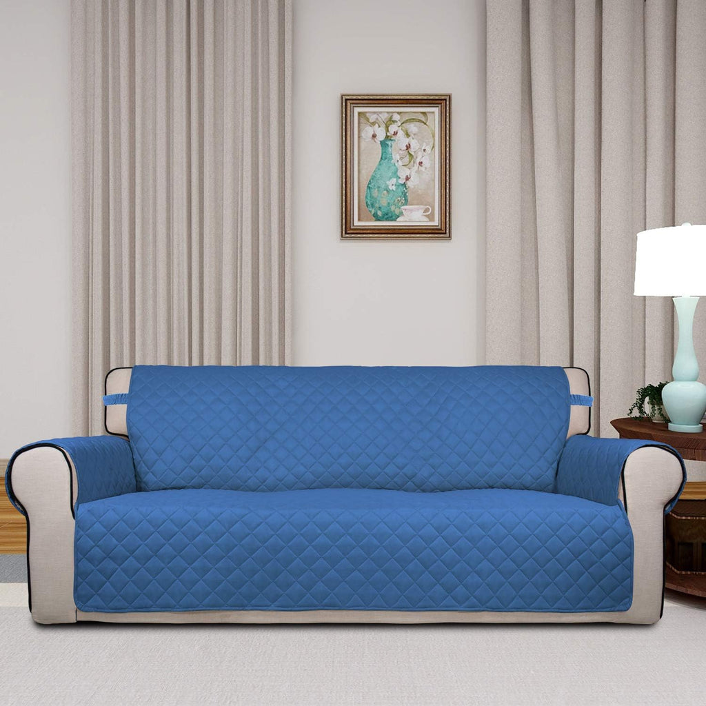 PureFit Reversible Quilted Sofa Cover, Water Resistant Slipcover Furniture Protector, Washable Couch Cover with Non Slip Foam and Elastic Straps for Kids, Dogs, Pets (X Large, Blue/Ivory)