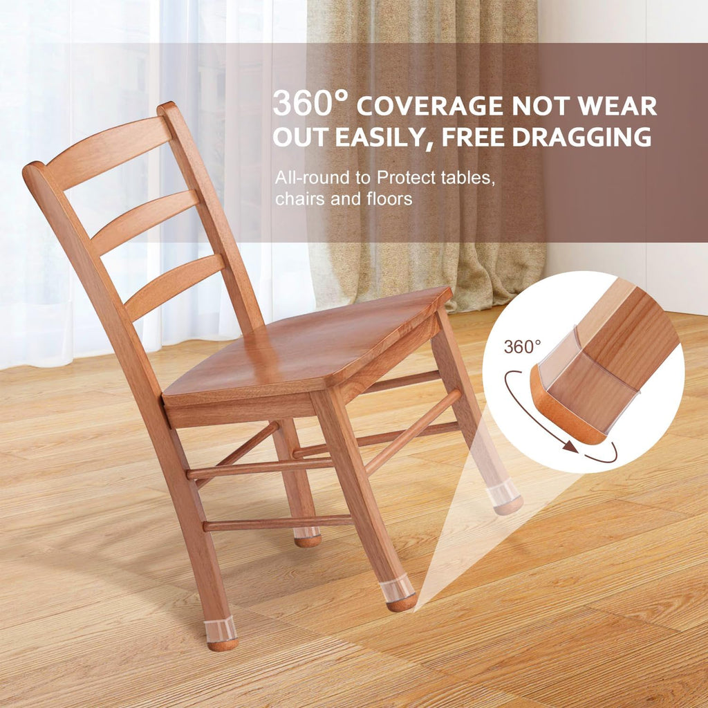 Chair Leg Floor Protectors Chair Leg Protectors for Hardwood Floors Silicone Caps Felt Strengthen Bottom Protection Anti-Scratch Reduce Noise 16 Pack Clear Square Fit:1-1/8" to 1-9/16" (27-40mm)