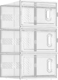 BALEINE 3 Pack Stackable Shoe Storage Boxes Fit Size 11, Thickened Clear Shoe Box Bins with Lids, Plastic Foldable Shoe Rack Organizer Sneaker Storage Containers (X-Large, White)