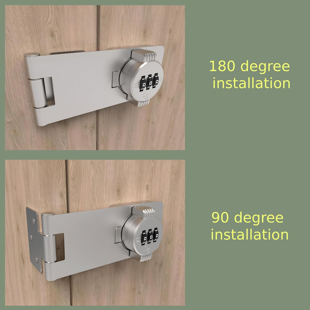Keyless Combination Lock – 3-Digit Combination Lock for Cabinet Doors – Twist Knob Hasp Latch Lock with Password Code – Zinc Alloy Cabinet Door Latch for Kitchen Drawers, Cabinets, Cupboard (Silver)