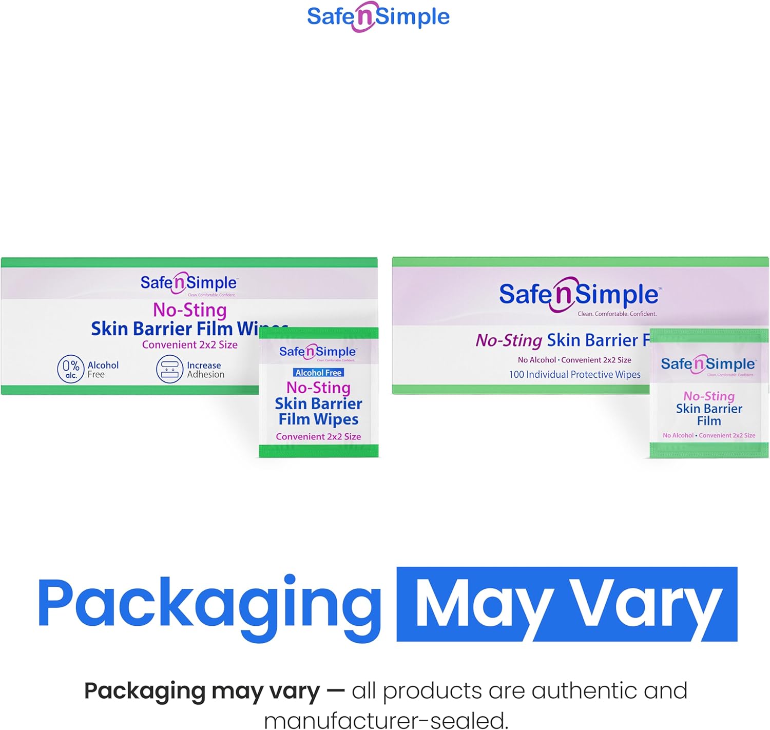 Safe n' Simple No Sting Skin Prep Wipes - 100 Individual Ostomy Barrier Film 2.4" x 2.4" - Skin Barrier Film Wipes for Ostomy - Protective Sting Free Skin Barrier