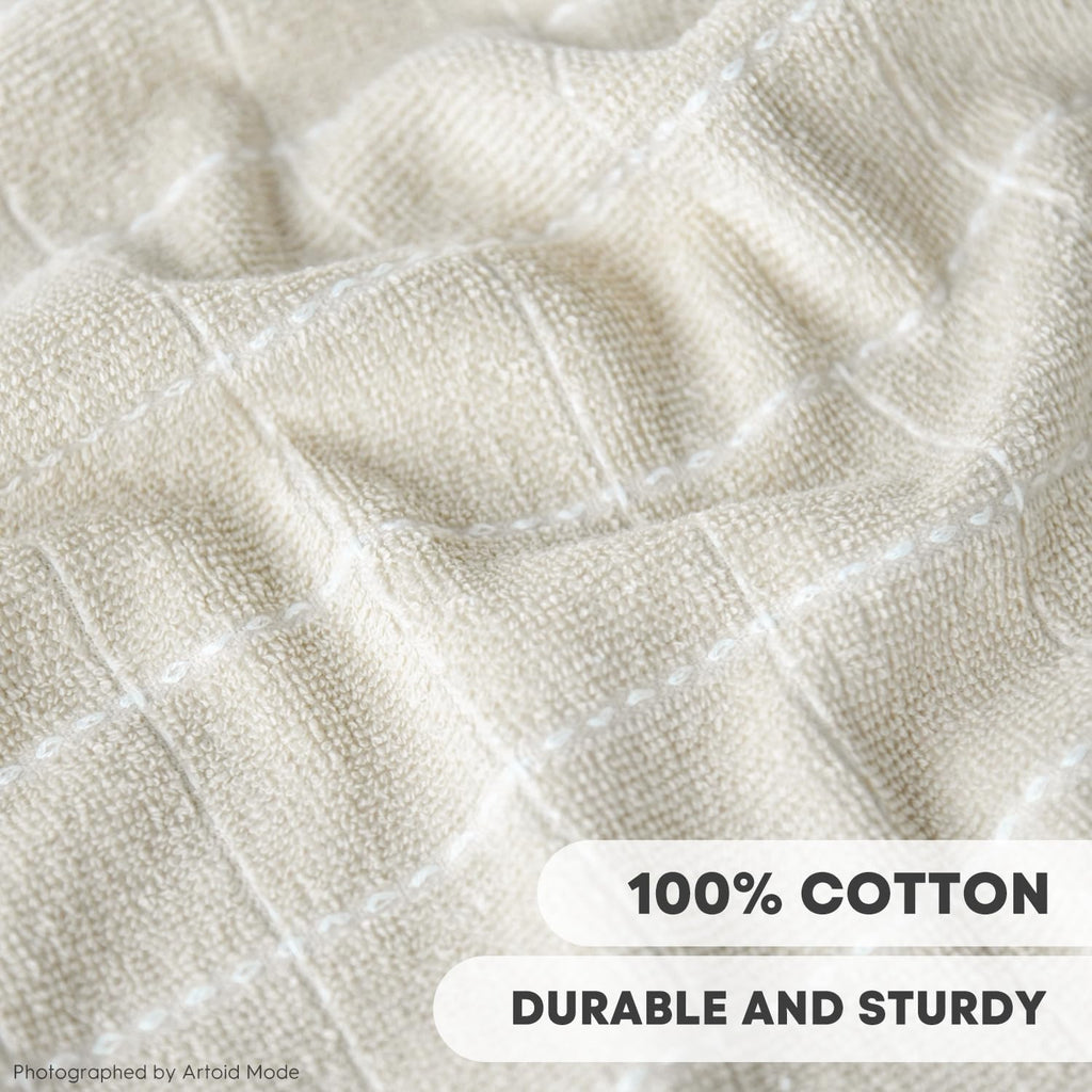 Artoid Mode Checkered Designed Cotton Beige Grey Terry Kitchen Dish Cloths, 12x12 Inch Soft Absorbent Quick Drying Cleaning Kitchen Rags Set of 6