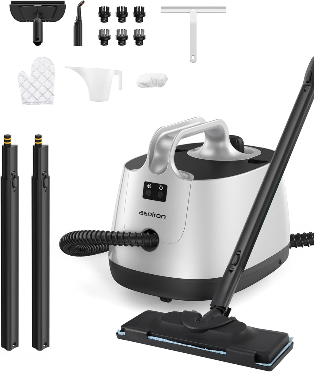 Steam Cleaner, 293°F 58 PSI Powerful Multipurpose Handheld Steam Mop for Home Use, 21 Attachments, 50Oz Capacity, Heavy Duty Steamer for Carpets, Floors, Cars, Tiles, Crack Cleaning, Titanium Silver
