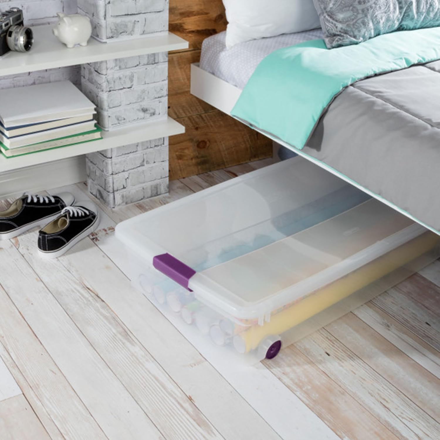 Sterilite 8-Pack 60 Quart ClearView Latch Box, Wheeled Underbed Organizer Bins with Latching Lids - Clear Plastic Organization Containers for Closet, Bedroom, Shelving Units and Everyday Home Storage