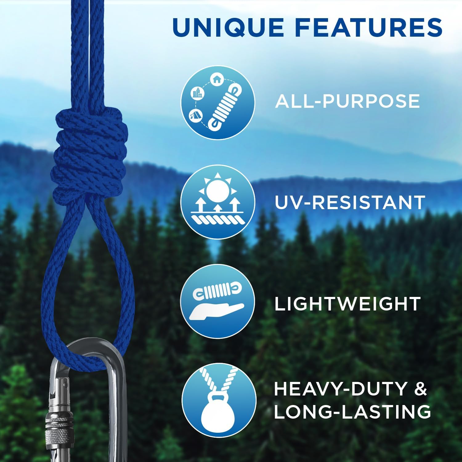 TECEUM Cotton Rope 3/16” (5 mm) – 50 FT – Strong All-Purpose Braided Rope – Natural Cotton – for Crafting, Сamping, Clothes Line, DIY, Indoor & Outdoor Use – Blue